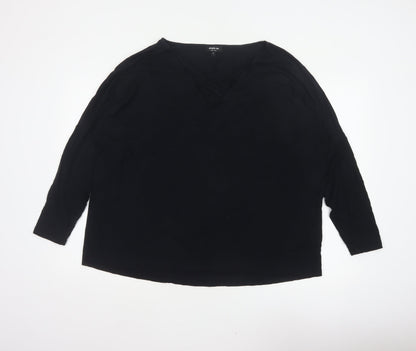 Simply Be Women’s Black Size 22 V-Neck Strap Detail 3/4 Sleeve Blouse