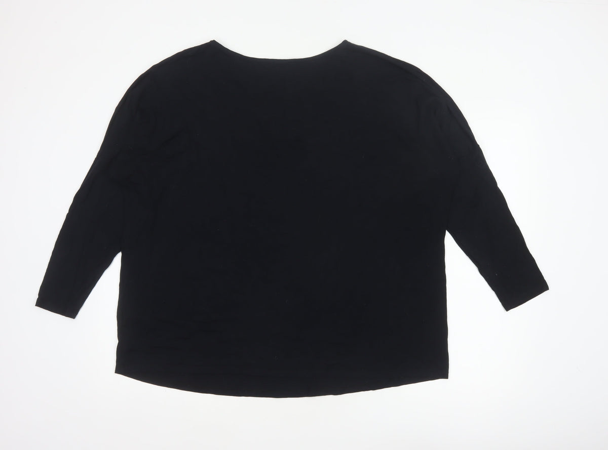 Simply Be Women’s Black Size 22 V-Neck Strap Detail 3/4 Sleeve Blouse