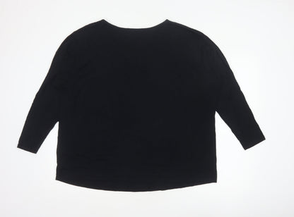 Simply Be Women’s Black Size 22 V-Neck Strap Detail 3/4 Sleeve Blouse