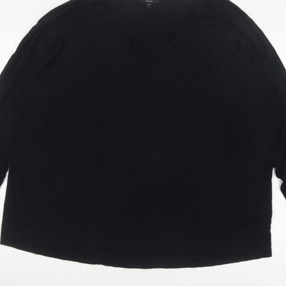 Simply Be Women’s Black Size 22 V-Neck Strap Detail 3/4 Sleeve Blouse
