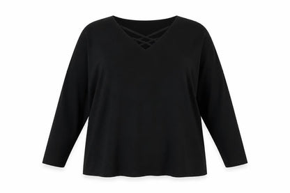 Simply Be Women’s Black Size 22 V-Neck Strap Detail 3/4 Sleeve Blouse