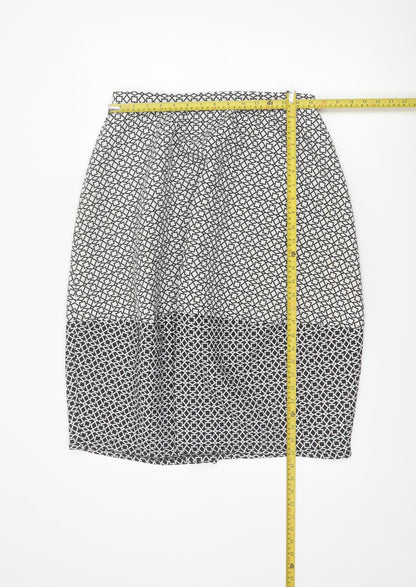 Topshop Women Black White Geometric Pencil Skirt UK 12 Knee Length