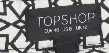 Topshop Women Black White Geometric Pencil Skirt UK 12 Knee Length