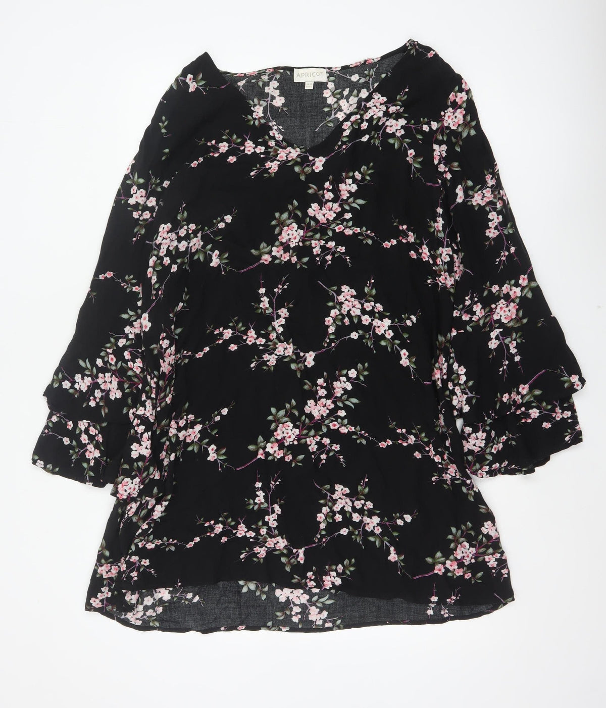 Apricot Women Black Floral UK 14 Fit & Flare V-Neck Bell Sleeve Dress