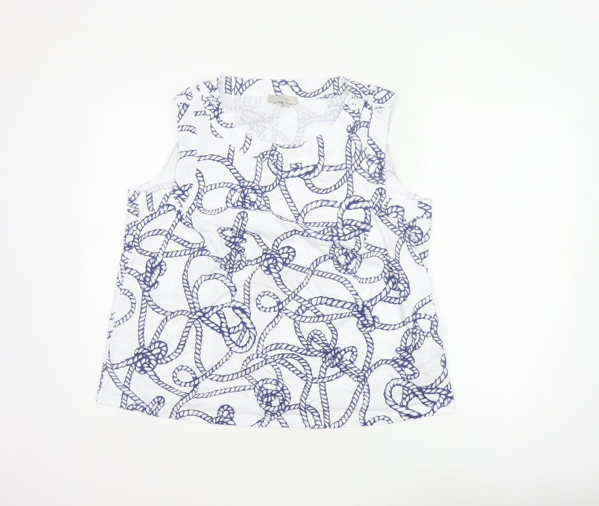 Hobbs Women White Blue Nautical Rope Print Cotton Sleeveless Tank Top XL
