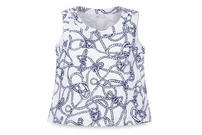 Hobbs Women White Blue Nautical Rope Print Cotton Sleeveless Tank Top XL