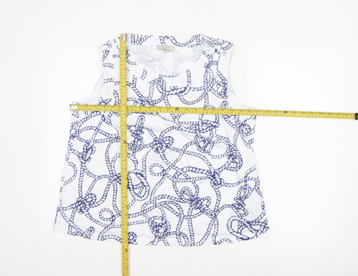 Hobbs Women White Blue Nautical Rope Print Cotton Sleeveless Tank Top XL