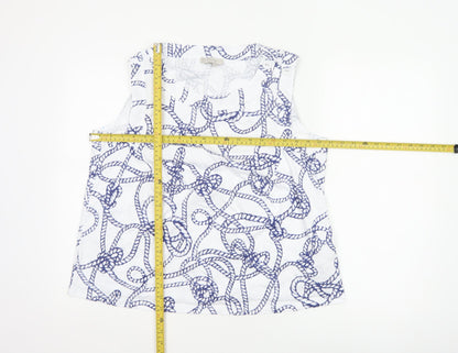 Hobbs Women White Blue Nautical Rope Print Cotton Sleeveless Tank Top XL