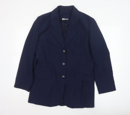 I. Magnin Women’s Navy Blue UK 14 Vintage 3 Button Long Blazer