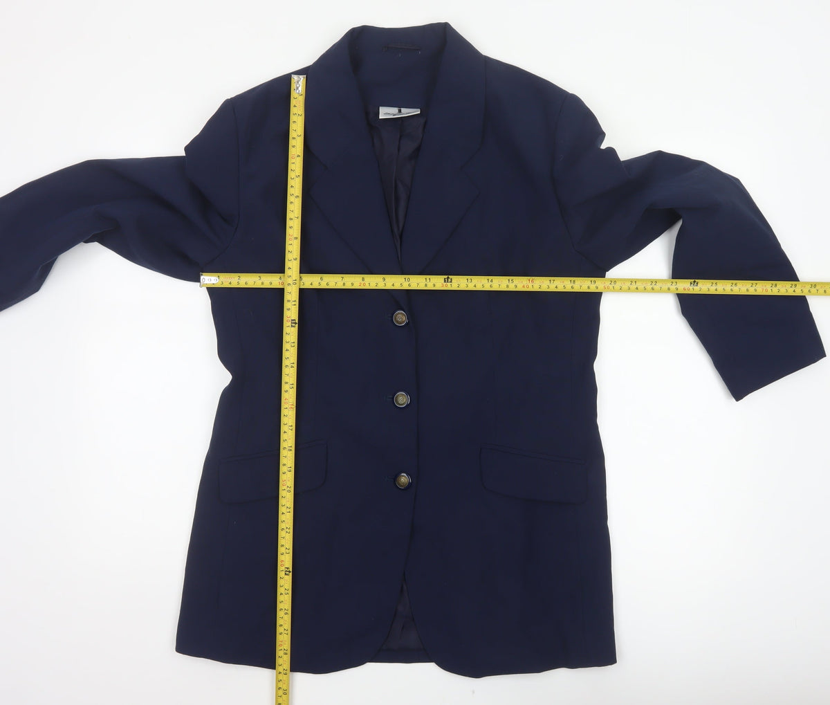 I. Magnin Women’s Navy Blue UK 14 Vintage 3 Button Long Blazer