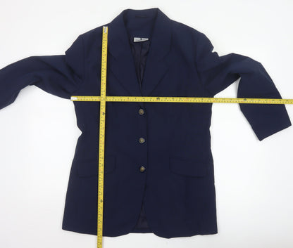 I. Magnin Women’s Navy Blue UK 14 Vintage 3 Button Long Blazer