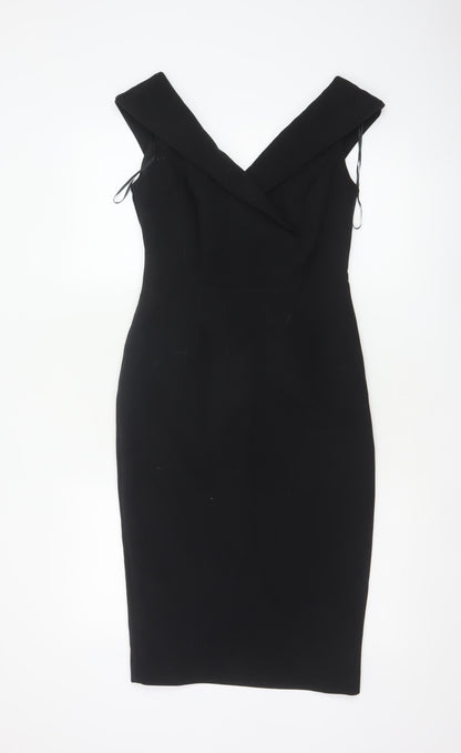 Marks and Spencer Women Black UK 8 Petite Pencil Dress V-Neck Lined