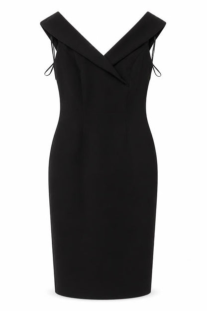 Marks and Spencer Women Black UK 8 Petite Pencil Dress V-Neck Lined