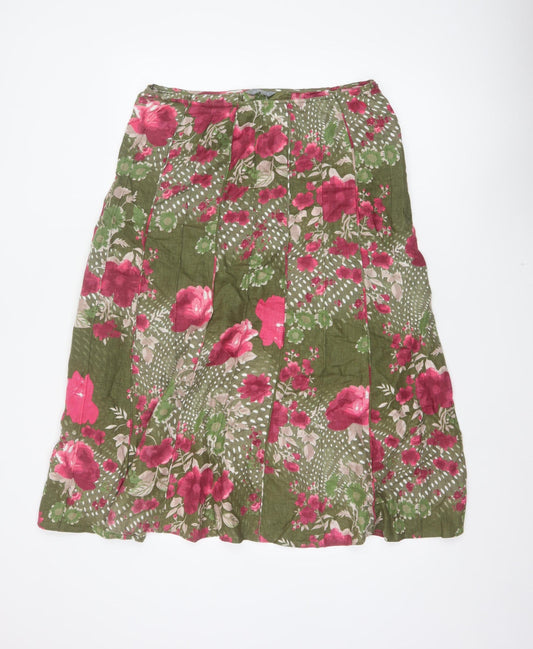 Per Una Women’s Green Floral Flared Knee Length Skirt Size 14