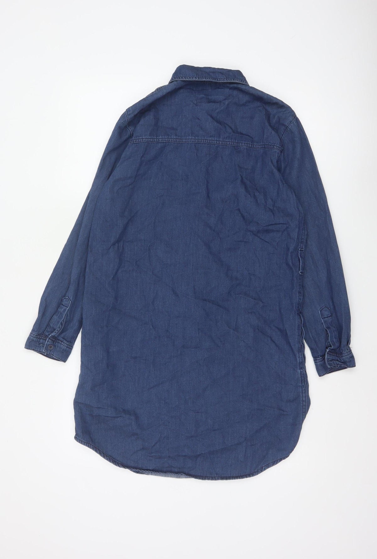 Topshop Moto Women Blue UK 10 Denim Shirt Dress Long Sleeve Collared