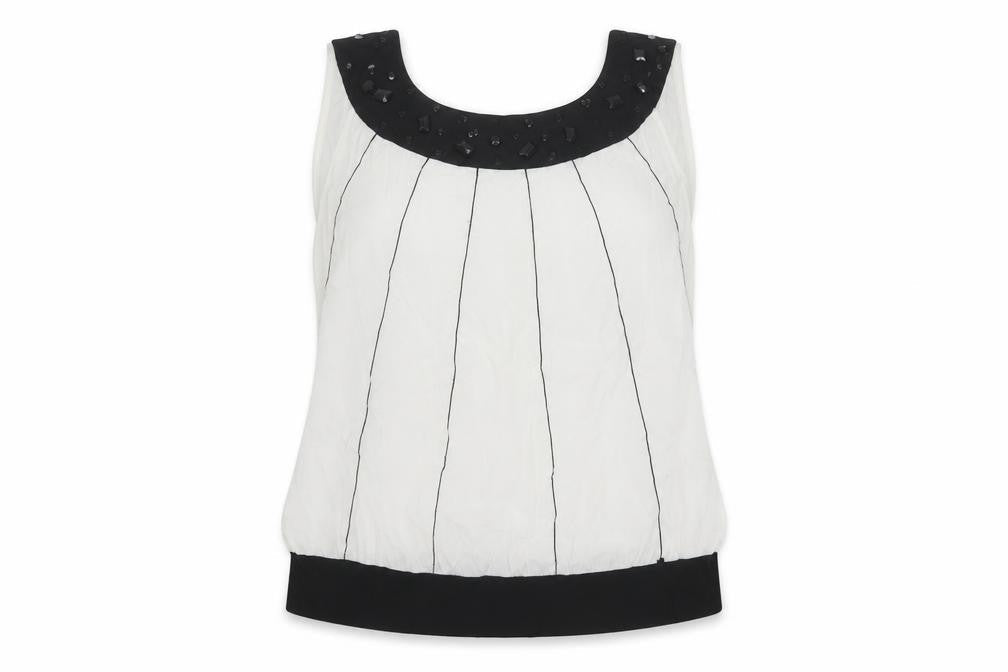 Roman Originals Women White Black UK 16 Sleeveless Beaded Tank Top