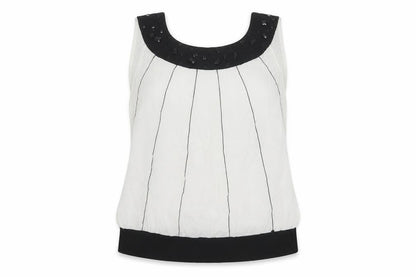 Roman Originals Women White Black UK 16 Sleeveless Beaded Tank Top