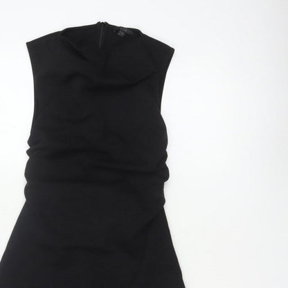 COS Women Black XS Fit & Flare Ruched Long Cap Sleeve Dress