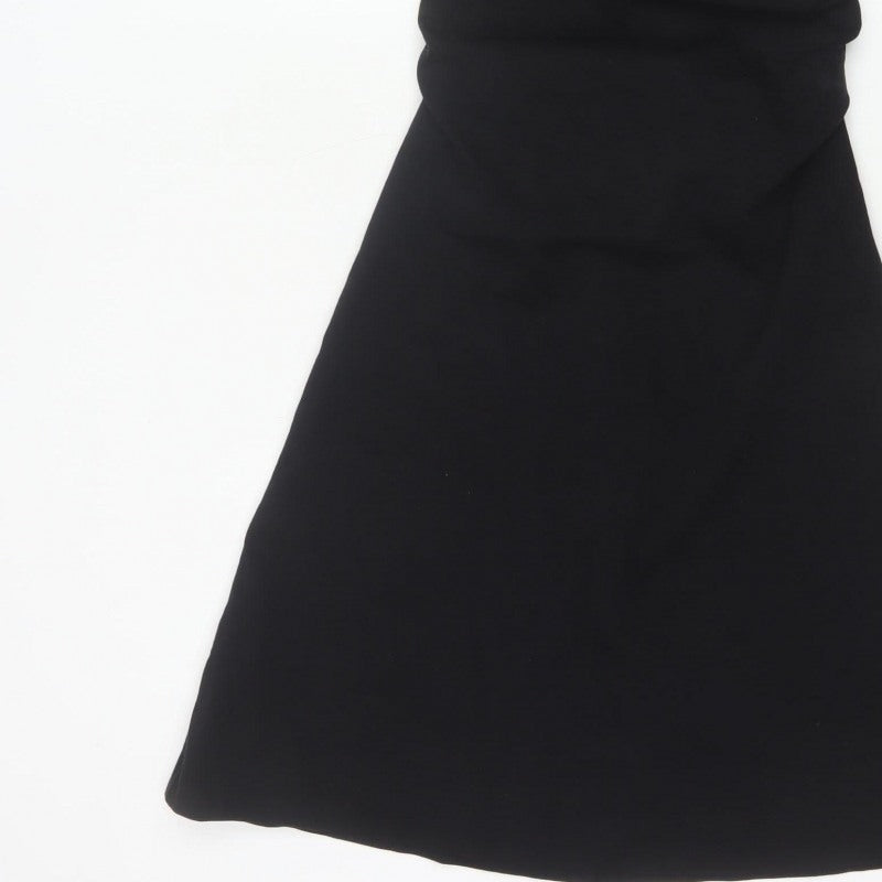 COS Women Black XS Fit & Flare Ruched Long Cap Sleeve Dress
