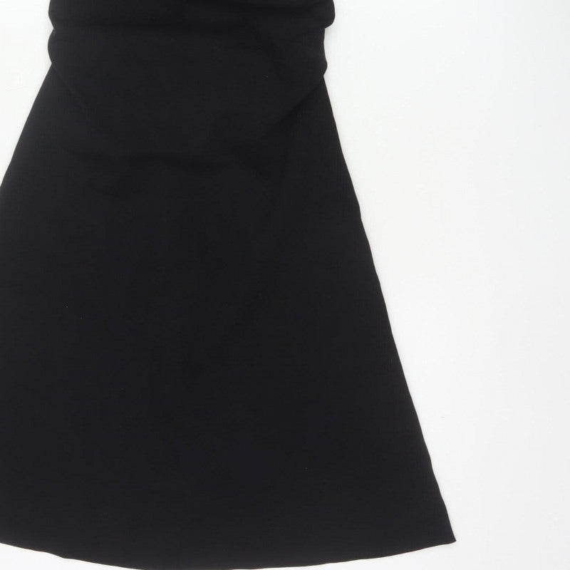 COS Women Black XS Fit & Flare Ruched Long Cap Sleeve Dress