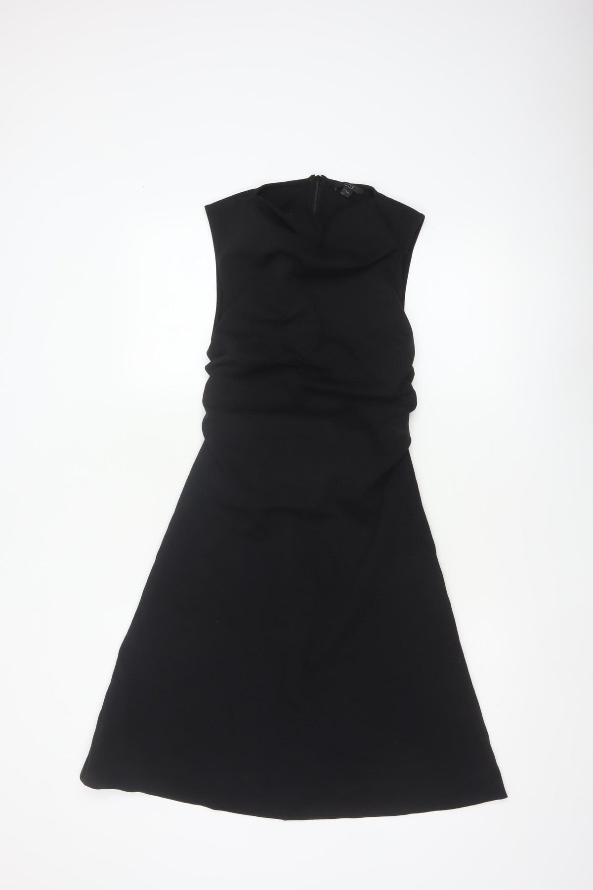 COS Women Black XS Fit & Flare Ruched Long Cap Sleeve Dress