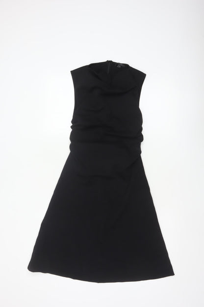 COS Women Black XS Fit & Flare Ruched Long Cap Sleeve Dress