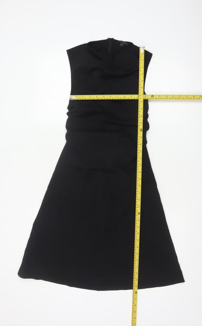 COS Women Black XS Fit & Flare Ruched Long Cap Sleeve Dress