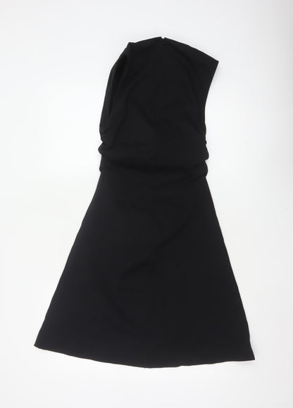 COS Women Black XS Fit & Flare Ruched Long Cap Sleeve Dress