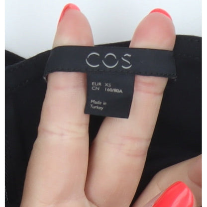 COS Women Black XS Fit & Flare Ruched Long Cap Sleeve Dress