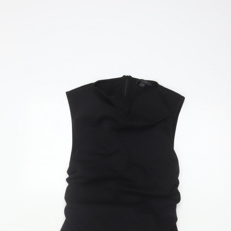 COS Women Black XS Fit & Flare Ruched Long Cap Sleeve Dress