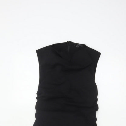 COS Women Black XS Fit & Flare Ruched Long Cap Sleeve Dress