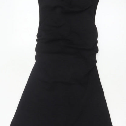 COS Women Black XS Fit & Flare Ruched Long Cap Sleeve Dress