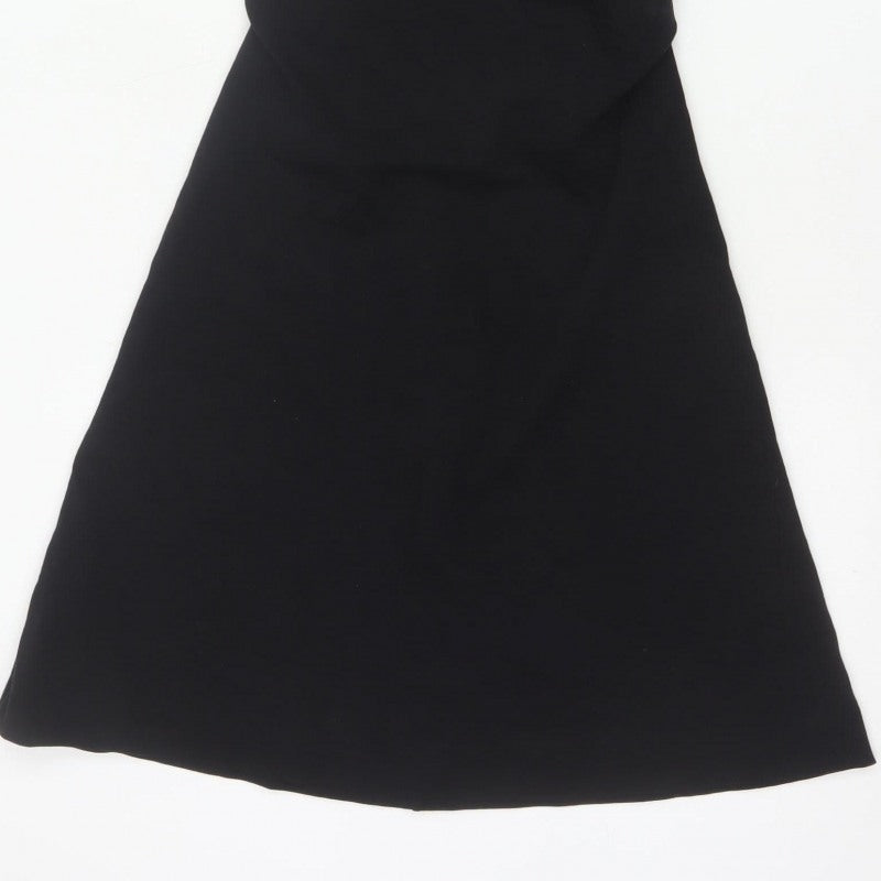COS Women Black XS Fit & Flare Ruched Long Cap Sleeve Dress