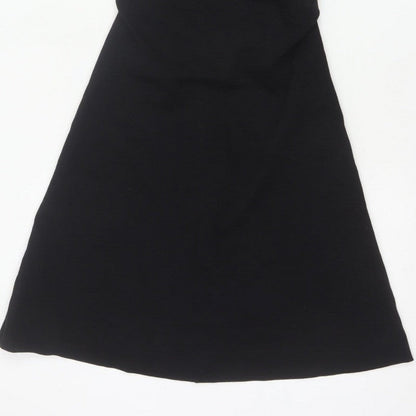 COS Women Black XS Fit & Flare Ruched Long Cap Sleeve Dress