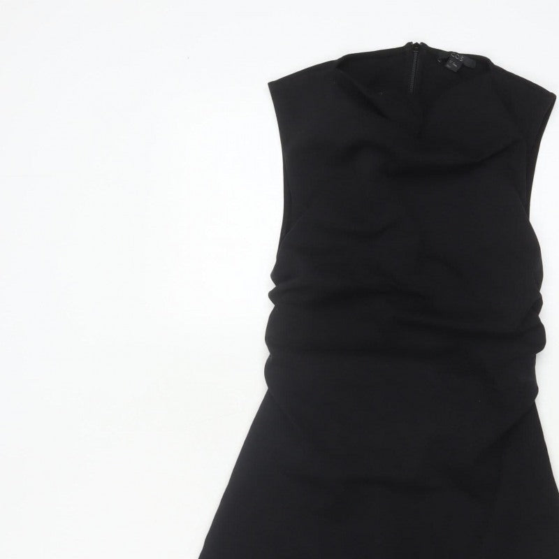 COS Women Black XS Fit & Flare Ruched Long Cap Sleeve Dress