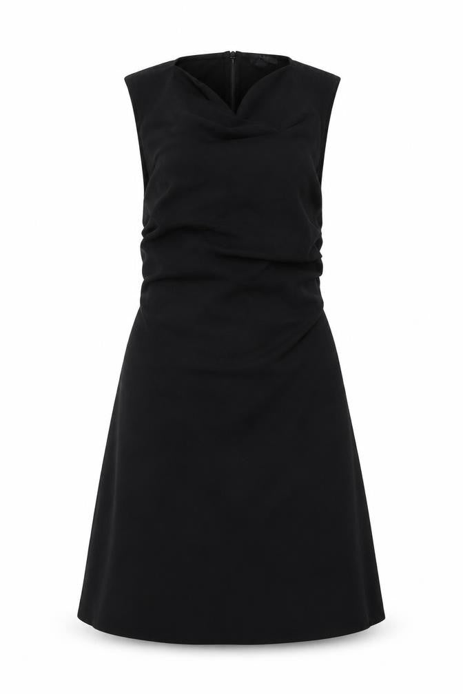 COS Women Black XS Fit & Flare Ruched Long Cap Sleeve Dress