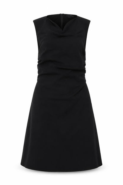 COS Women Black XS Fit & Flare Ruched Long Cap Sleeve Dress