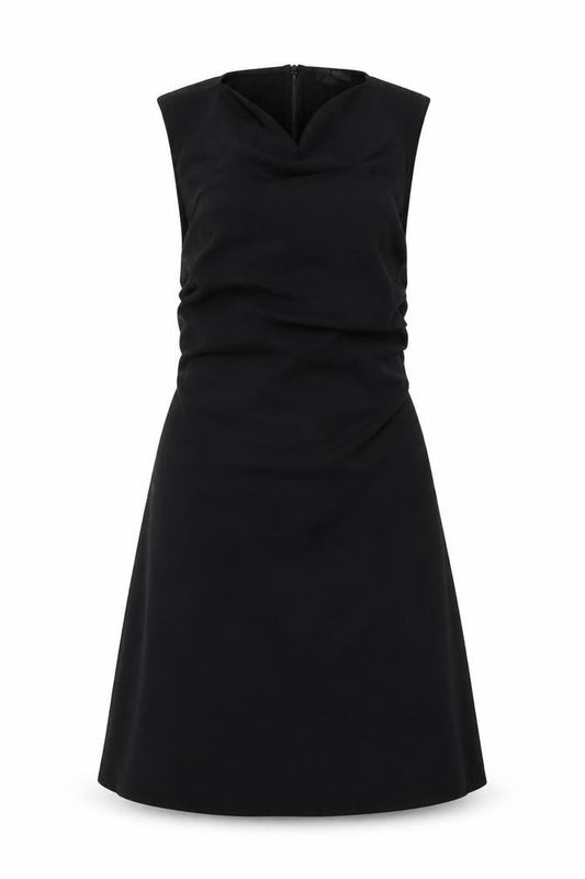 COS Women Black XS Fit & Flare Ruched Long Cap Sleeve Dress
