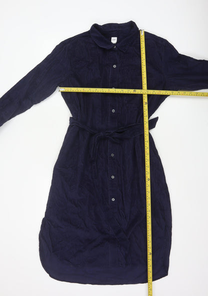 Gap Women’s Blue Corduroy Belted Shirt Dress L Long Sleeve