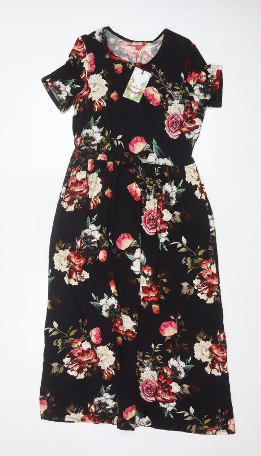 Additional front view of Joe Browns Women Black Floral Fit & Flare Long Dress UK 10 NWT