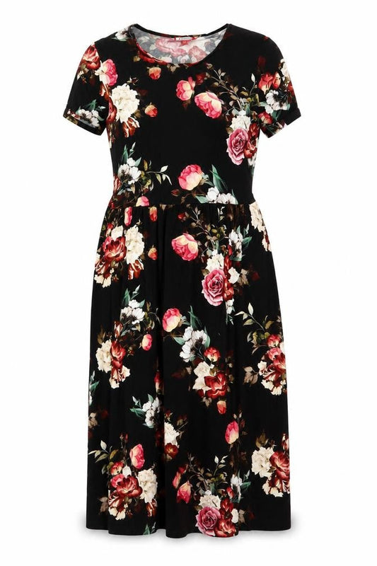 Front view of Joe Browns Women Black Floral Fit & Flare Long Dress UK 10 NWT