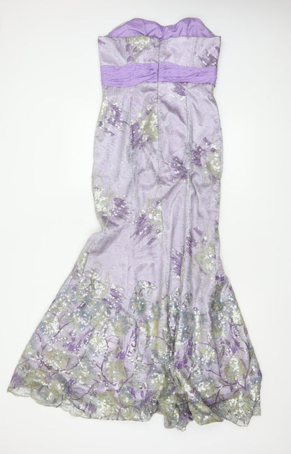 Dewi Gordon Women Purple UK 8 Silk Floral Sequin Mermaid Maxi Dress