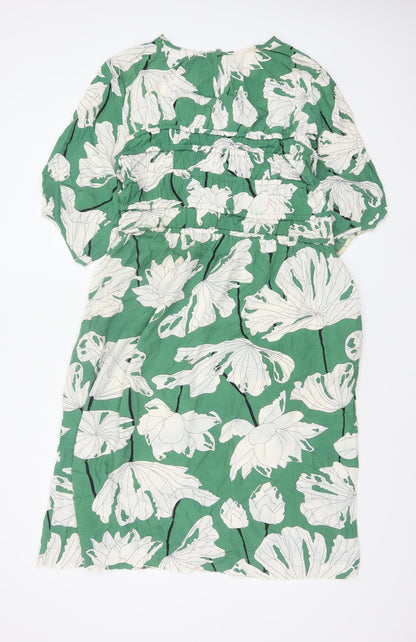 Carolyn Donnelly The Edit Women Green Floral Ruffle Shift Dress UK 12