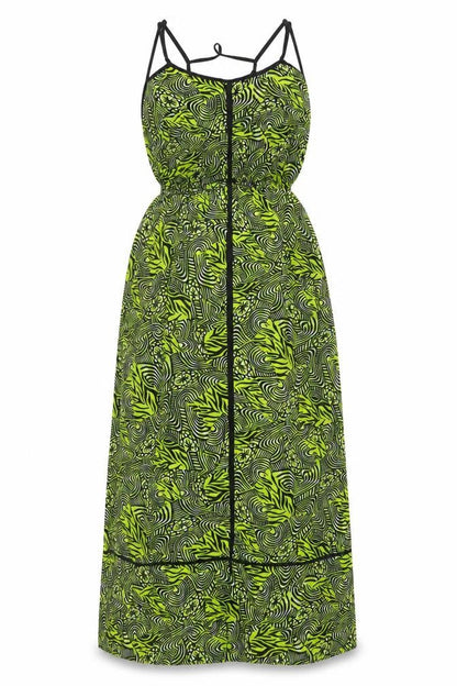 River Island Women Green Geometric Maxi Dress UK 18 Strappy