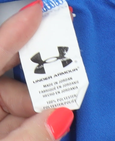 Brand and care label for Under Armour Teens Blue S HeatGear Loose Raglan Training T-Shirt