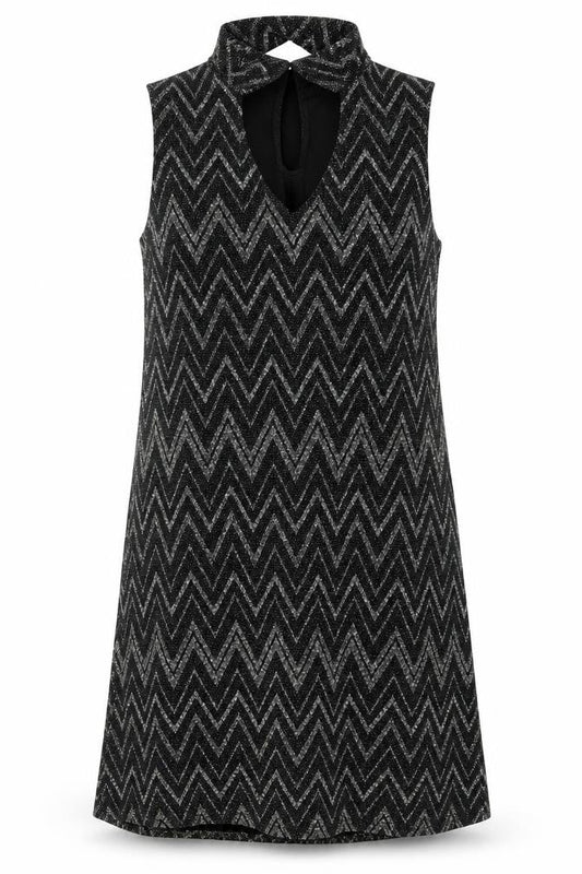 Blue Vanilla Women’s Black Silver Chevron Glitter A-Line Dress UK 10