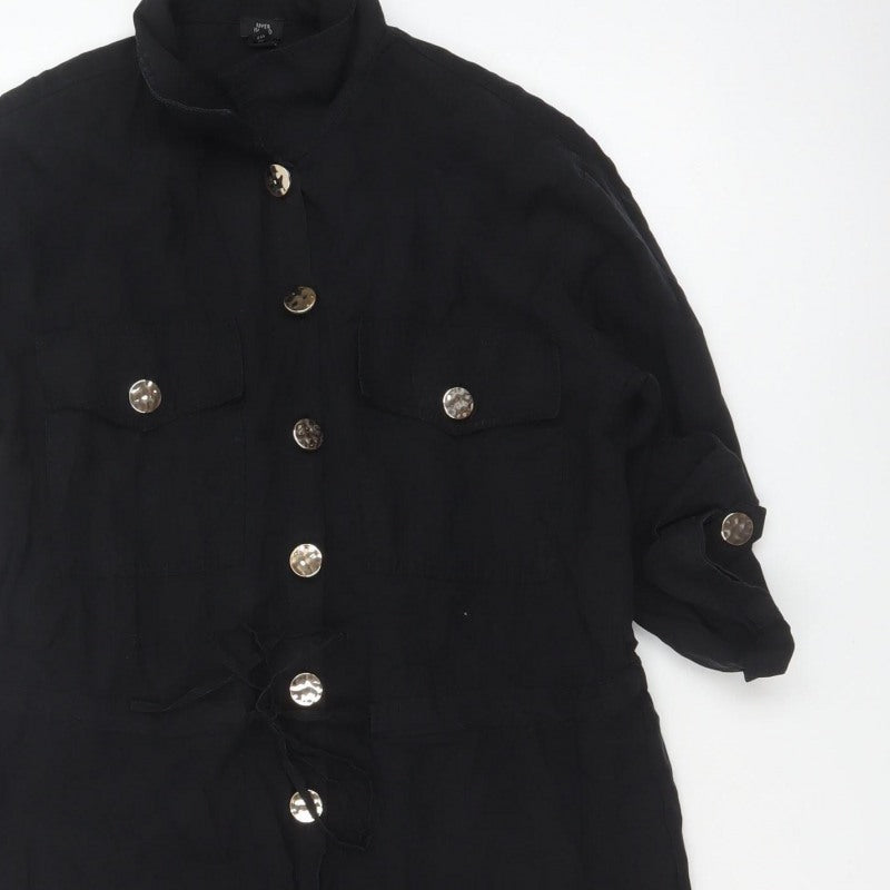 River Island Women Black Size 10 Utility Button Belted Long Sleeve Playsuit