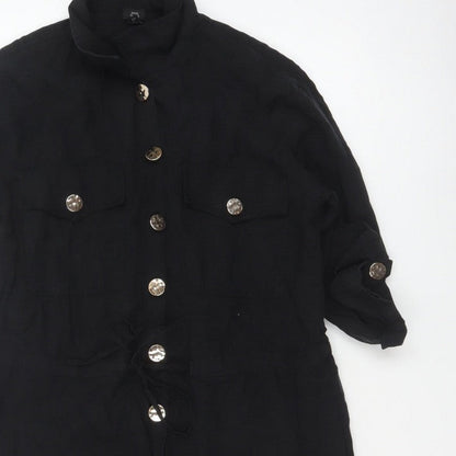 River Island Women Black Size 10 Utility Button Belted Long Sleeve Playsuit