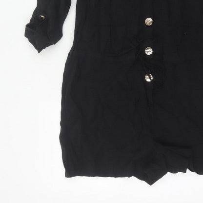River Island Women Black Size 10 Utility Button Belted Long Sleeve Playsuit