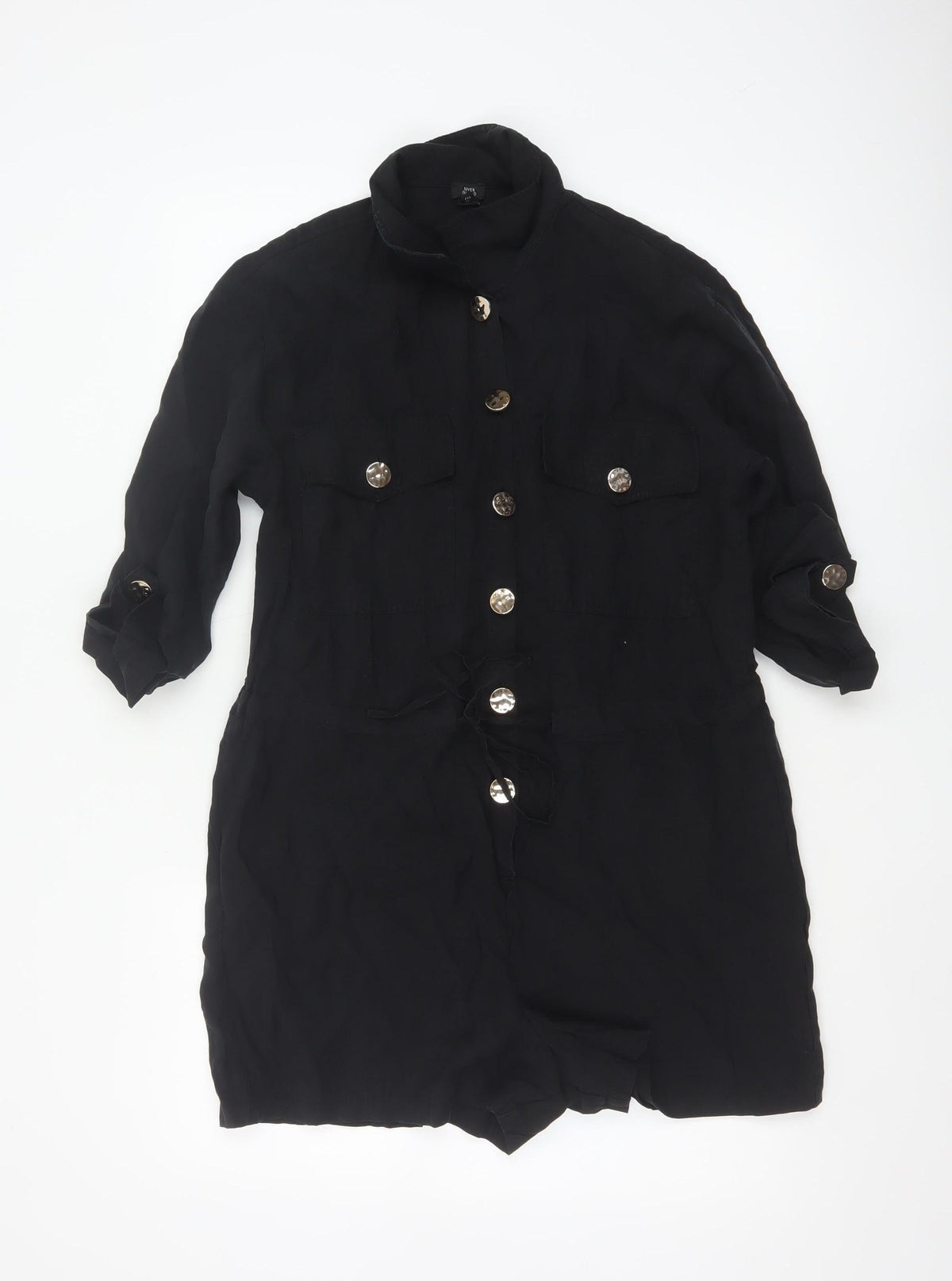 River Island Women Black Size 10 Utility Button Belted Long Sleeve Playsuit